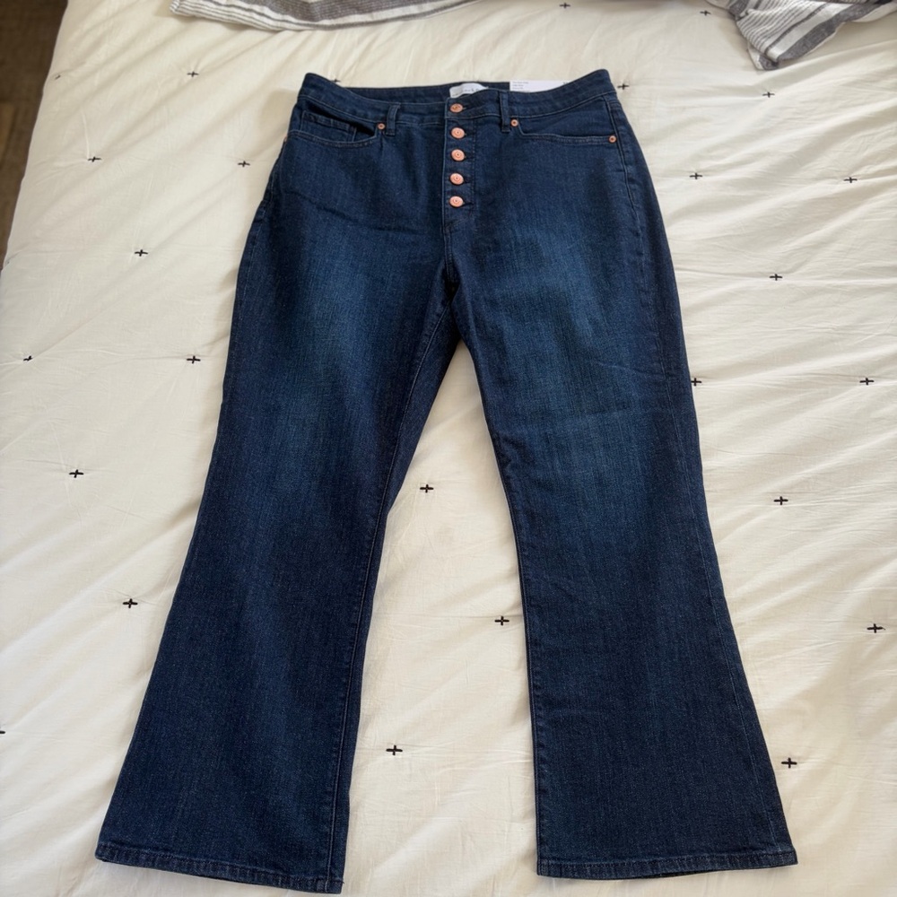 Loft The Kick Crop High Rise Curvy Regular Jeans Size 31 Dark Wash